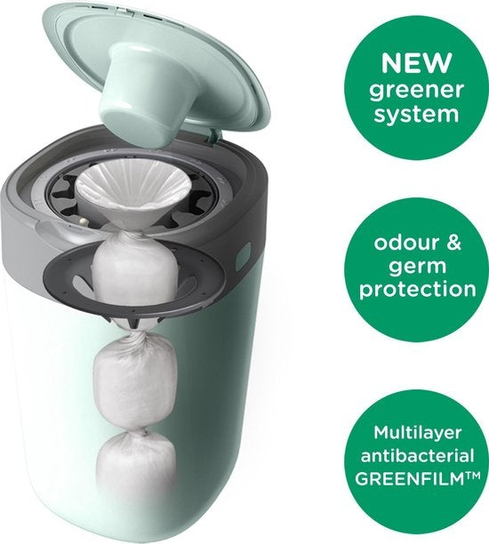 Tommee Tippee Eco-Friendly Twist &amp; Click Nappy Pail - with 1 Refill Cassette - Green