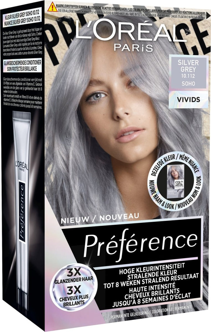 L'Oréal Paris Préférence Vivids 10.112 – Silver Grey Soho – Permanente Haarfarbe – Verpackung beschädigt