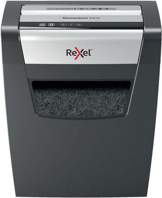 Rexel Momentum X312 Paper Shredder with Anti-Jam Technology for Office and Home Working - P- 3 Cuts - Up to 12 A4 Sheets - Shreds Documents, Staples and Paper Clips - 23 Litre Waste Bin - Black