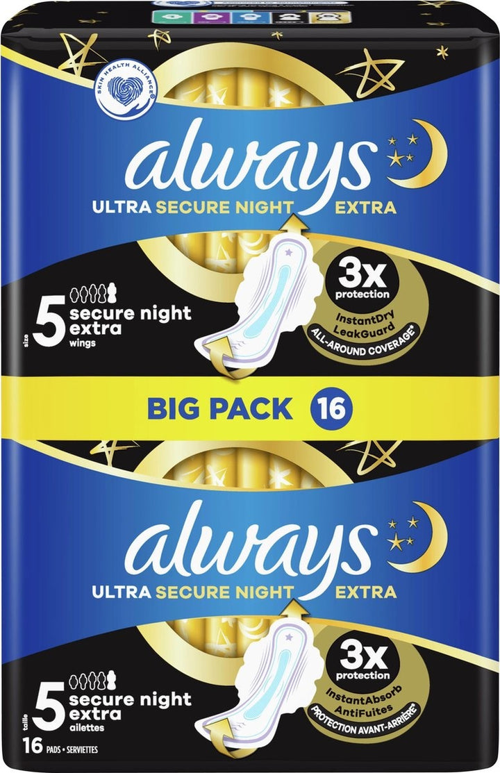 Always Ultra Secure Night Met Vleugels maandverband - 16 stuks