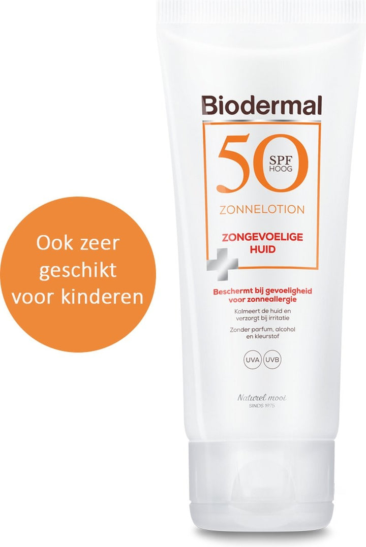 Biodermal Zonnelotion Gevoelige Huid - zonnebrand voor de gevoelige huid - Spf 50 - 100 ml - ook geschikt voor kinderen - Verpakking beschadigd