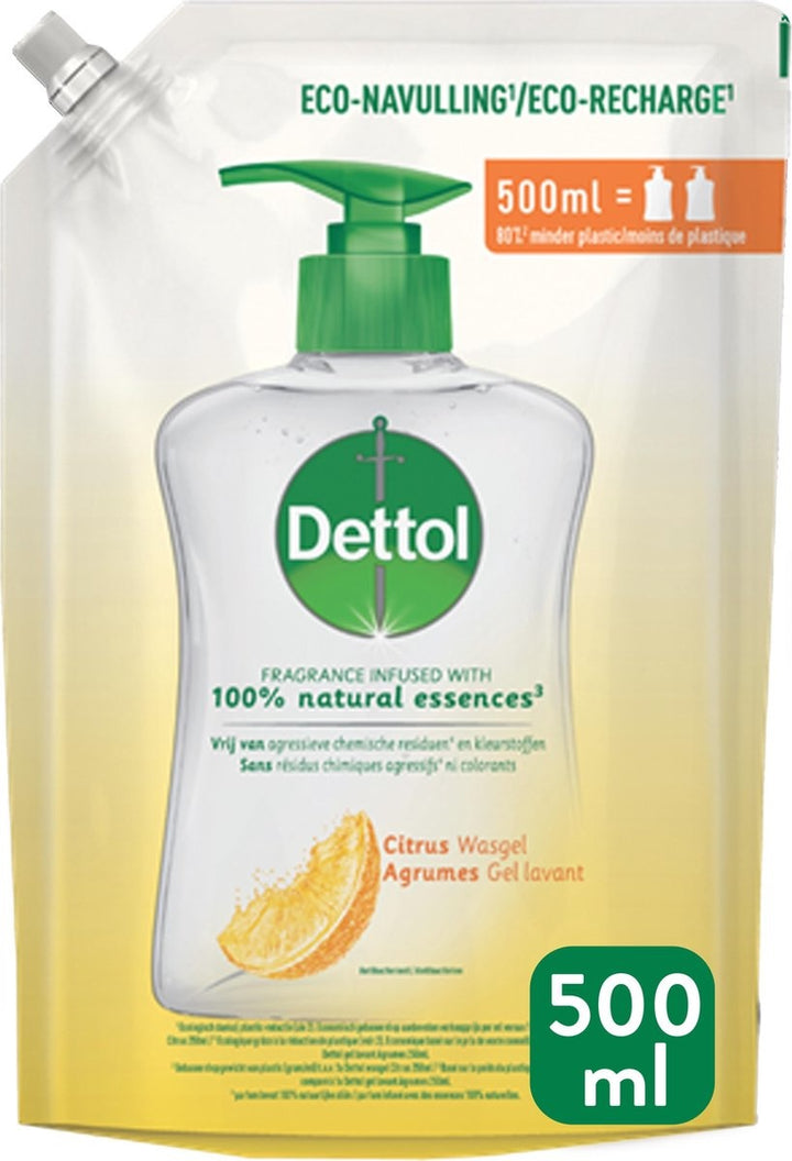 Dettol Handzeep Navulling - Citrusgeur verrijkt met 100% natuurlijke oliën - 500ml