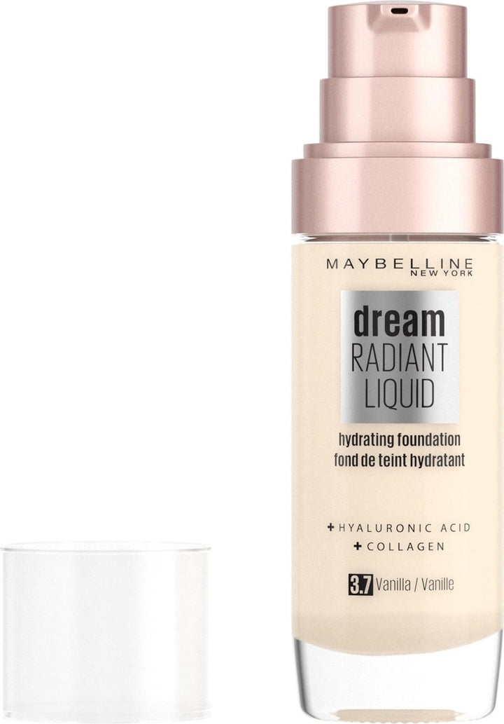 Maybelline Dream Radiant Liquid - 3.7 Vanilla - Foundation Geschikt voor de Droge Huid met Hyaluronzuur - 30 ml