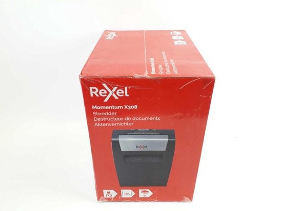 Rexel Momentum X308 Home Office/Home Office Shredder - P-3 Cut - Up to 8 A4 Sheets Input - Shreds Documents, Staples &amp; Paper Clips - 15 Litre Waste Bin - Black