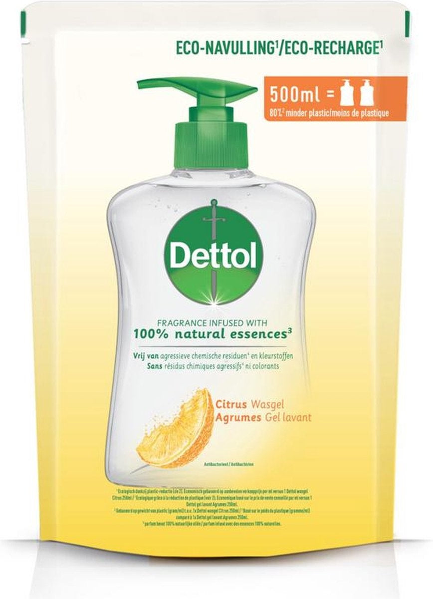 Dettol Handzeep Navulling - Citrusgeur verrijkt met 100% natuurlijke oliën - 500ml