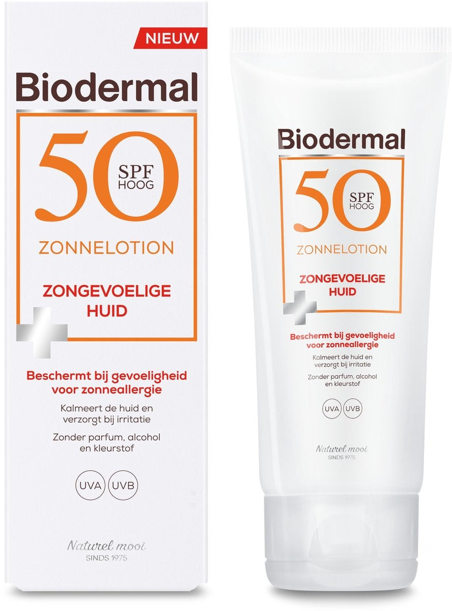 Biodermal Zonnelotion Gevoelige Huid - zonnebrand voor de gevoelige huid - Spf 50 - 100 ml - ook geschikt voor kinderen - Verpakking beschadigd