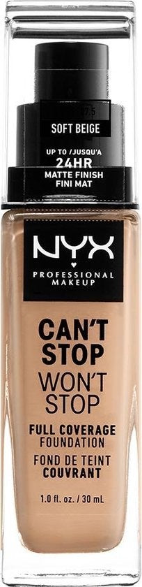 NYX PMU Professional Makeup Can't Stop Won't Stop Full Coverage Foundation - Soft Beige CSWSF7.5 - Foundation - 30 ml