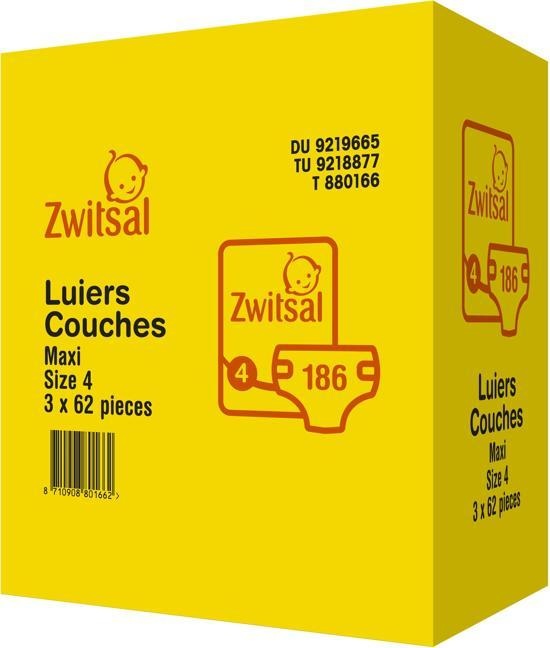 Zwitsal Diaper Maxi size 4 3x62 pcs - 186 pcs.