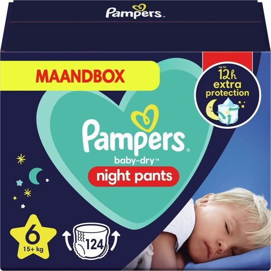 Pampers Night Pants - Size 6 (15kg+) - 124 Diaper Pants - Monthly Box