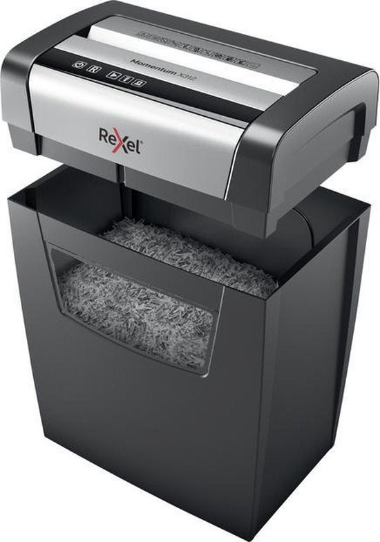 Rexel Momentum X312 Paper Shredder with Anti-Jam Technology for Office and Home Working - P- 3 Cuts - Up to 12 A4 Sheets - Shreds Documents, Staples and Paper Clips - 23 Litre Waste Bin - Black