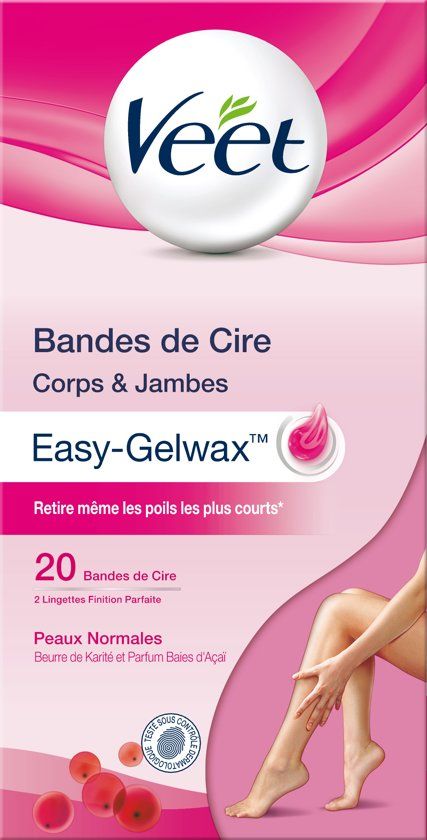 Veet Easy-Gelwax Haarentfernungsstreifen Beine &amp; Körper – Normale Haut – 20 Stück