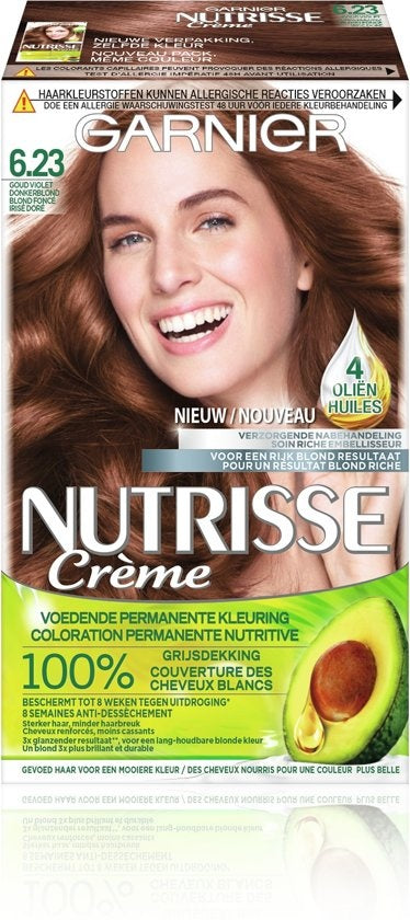 Garnier Nutrisse Crème 6.23 - Goud Violet Donkerblond - Haarverf - Verpakking beschadigd -