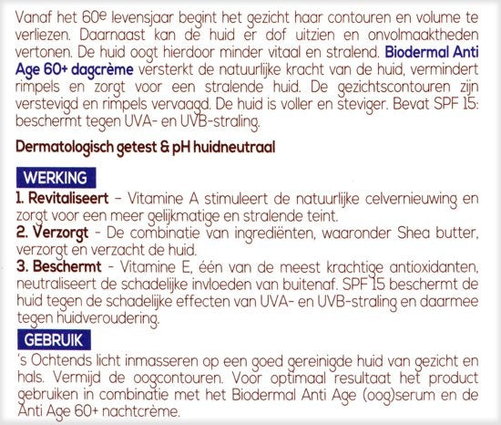 Anti Age 60+ - Dagcrème met SPF15 tegen huidveroudering - 50ml