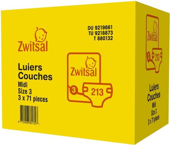 Zwitsal Diapers Midi - Size 3 - 213 pieces - Value pack