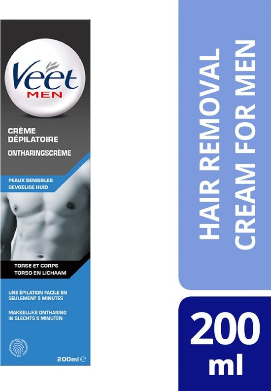 Veet For Men Haarentfernungscreme Brust &amp; Körper Empfindliche Haut 200 ml – Verpackung beschädigt