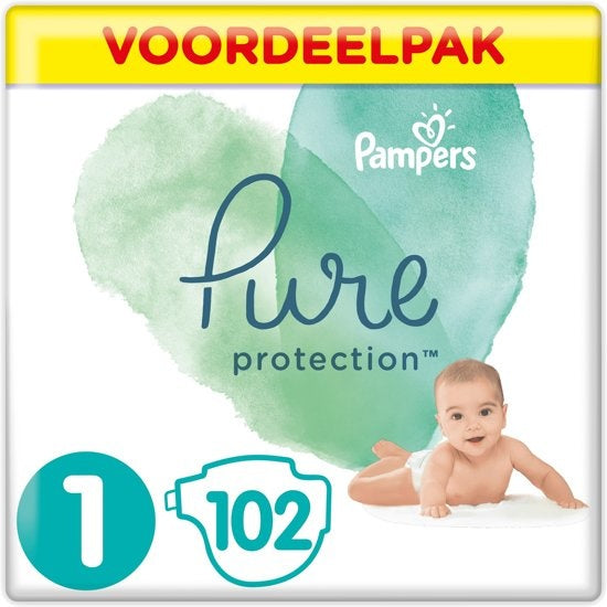 Pampers Pure Protection Windeln – Größe 1 (2–5 kg) – 102 Stück – Monatsbox