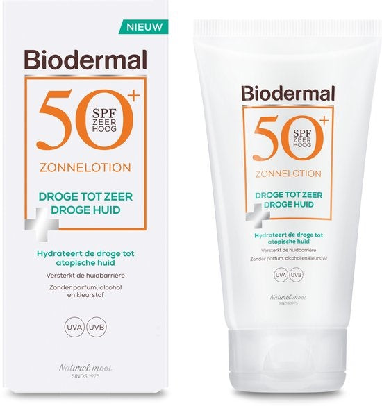 Biodermal Zonnelotion Droge Huid - zonnebrand voor de droge huid - Spf50+ 150ml - ook geschikt voor kinderen - Verpakking beschadigd