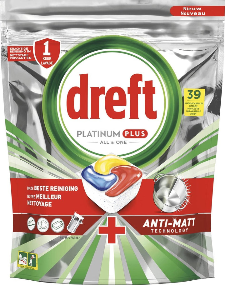 Dreft Platinum Plus All in One Lemon - Vaatwastabletten - 39 stuks