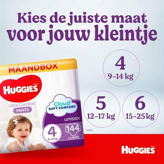 Huggies Diaper Pants - Ultra Comfort - unisex - size 4 (9 to 14 kg) - 144 pieces - Monthly box