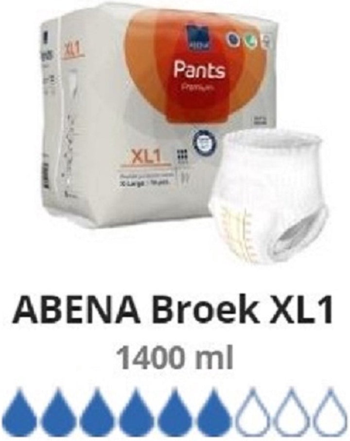 Abena Pants Premium XL1 - 96x Absorbent Panties, to be worn as normal underwear - For the loss of large amounts of urine and (thin) stool - Hip circumference 130-170 cm - Absorption 1400 ml - Packaging damaged