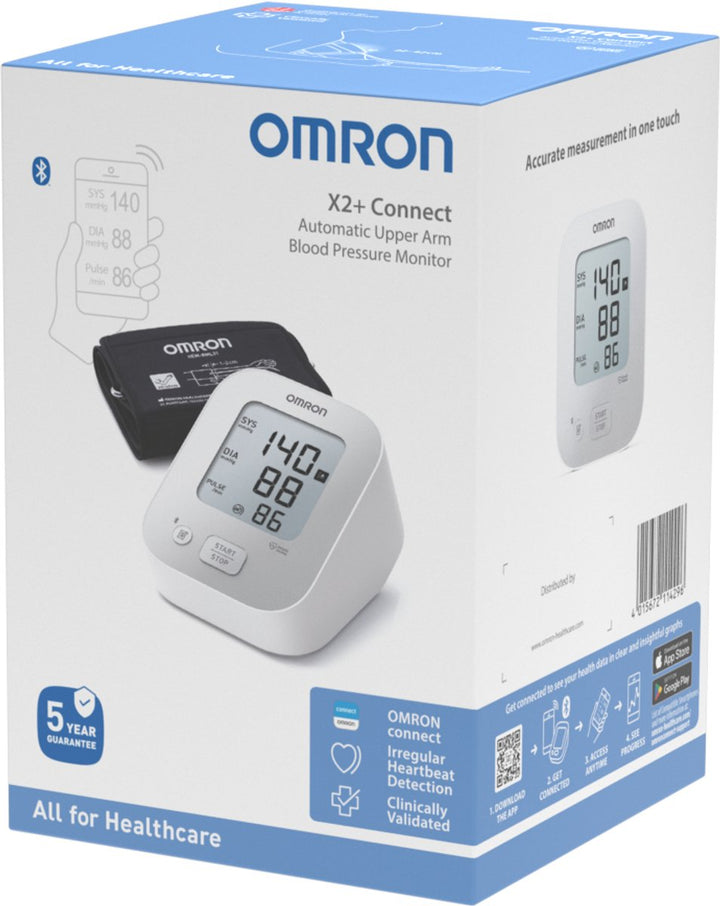 OMRON X2+ Connect, klinisch gevalideerde bloeddrukmeter, met Bluetooth voor OMRON connect App, met universeel manchet (22-42cm)