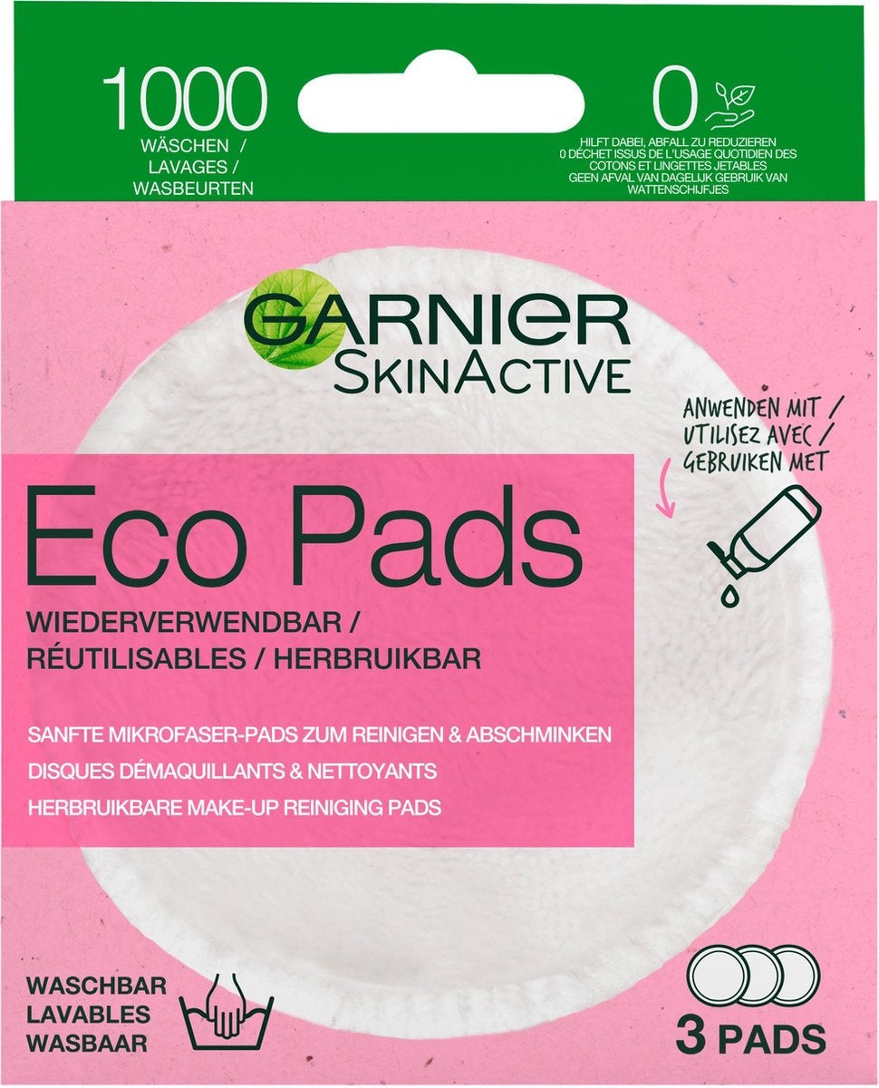 Garnier SkinActive Eco Pads - Reusable Cotton Pads 3 Pieces - Sustainable Facial Cleansing - Packaging damaged