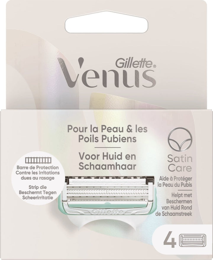 Gillette Venus Satin Care - 4 Razor Blades - For Women - For Skin and Pubic Hair - Packaging damaged