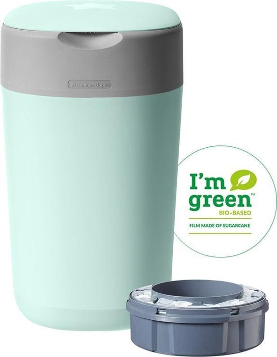 Tommee Tippee Eco-Friendly Twist &amp; Click Nappy Pail - with 1 Refill Cassette - Green