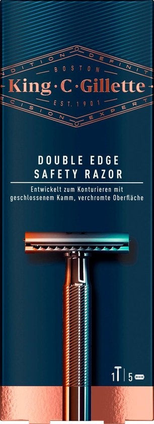 King C. Gillette Doppelkanten-Sicherheitsrasierer – 5 Rasierklingen – Verpackung beschädigt