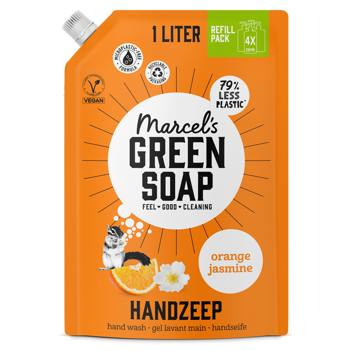 Marcel’s Green Soap Handzeep sinaasappel & jasmijn Navulverpakking 1 liter
