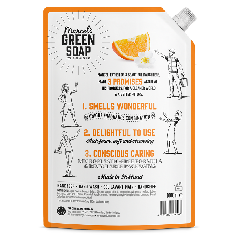 Marcel’s Green Soap Handzeep sinaasappel & jasmijn Navulverpakking 1 liter