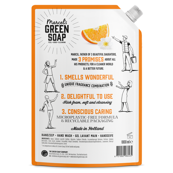 Marcel’s Green Soap Handzeep sinaasappel & jasmijn Navulverpakking 1 liter