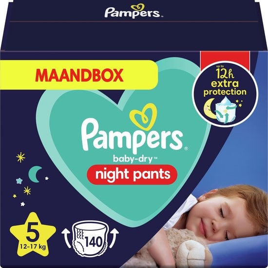 Pampers Night Pants – Größe 5 (12–17 kg) – 140 Windelhosen – Monatsbox