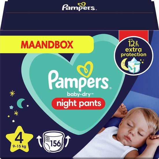 Pampers Night Pants – Größe 4 (9–15 kg) – 156 Windelhosen – Monatsbox