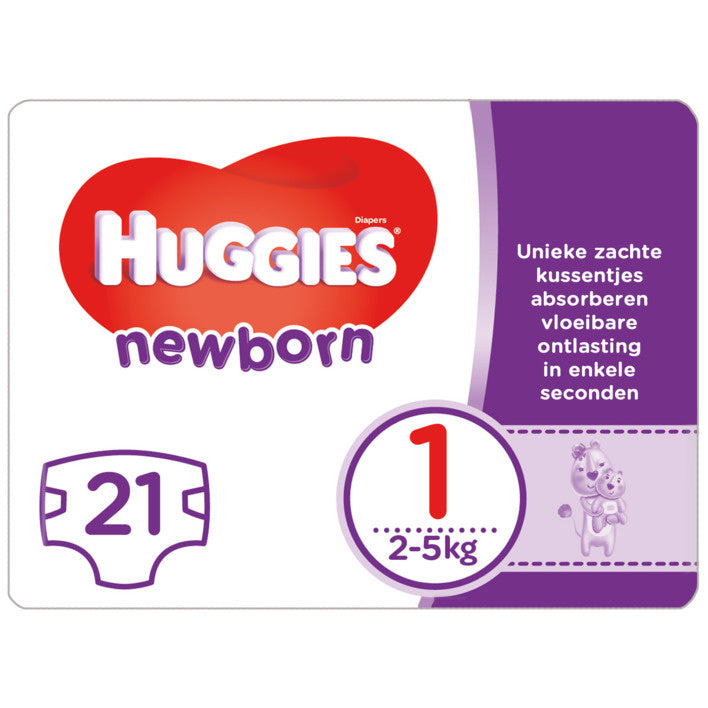 Huggies Windeln für Neugeborene – 2 bis 5 kg – Größe 1 – 21 Stück