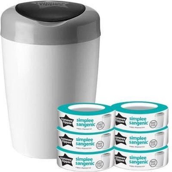 Tommee Tippee Simplee Sangenic Starter Set Windeleimer + 6 Nachfüllkassetten – Weiß – Verpackung beschädigt