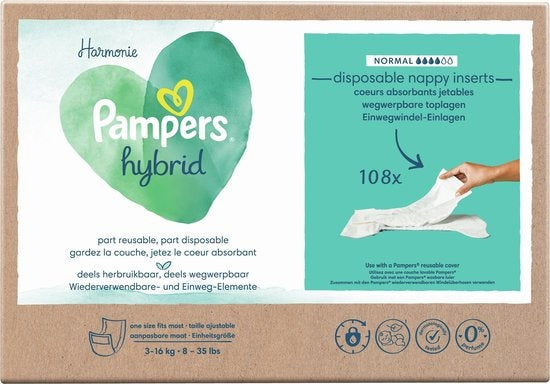 Pampers Harmonie Hybrid - Washable Diaper - 108 Absorbent Disposable Top Layers