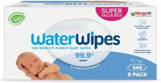 WaterWipes Babytücher Bio – 9 x 60 Stück – 540 Tücher