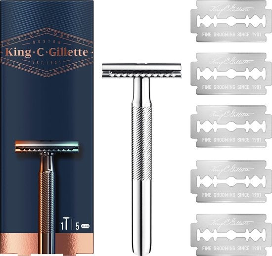 King C. Gillette Doppelkanten-Sicherheitsrasierer – 5 Rasierklingen – Verpackung beschädigt