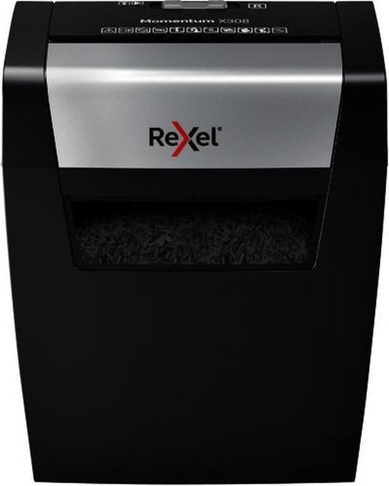 Rexel Momentum X308 Home Office/Home Office Shredder - P-3 Cut - Up to 8 A4 Sheets Input - Shreds Documents, Staples &amp; Paper Clips - 15 Litre Waste Bin - Black