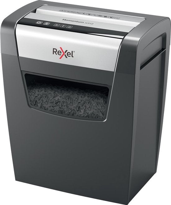 Rexel Momentum X312 Paper Shredder with Anti-Jam Technology for Office and Home Working - P- 3 Cuts - Up to 12 A4 Sheets - Shreds Documents, Staples and Paper Clips - 23 Litre Waste Bin - Black