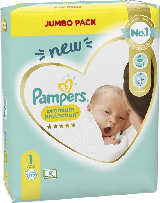 Pampers Premium Protection Größe 1 (2–5 kg) – 216 Windeln