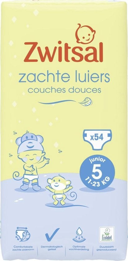 Zwitsal Soft Diapers Size 5 (Junior) - 3 x 54 pieces - Value Pack