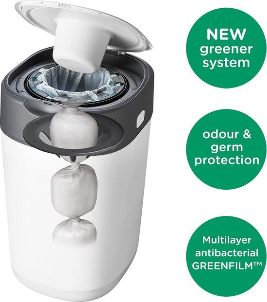 Tommee Tippee Umweltfreundlicher Twist &amp; Click Windeleimer – mit 6 Nachfüllkassetten – Weiß