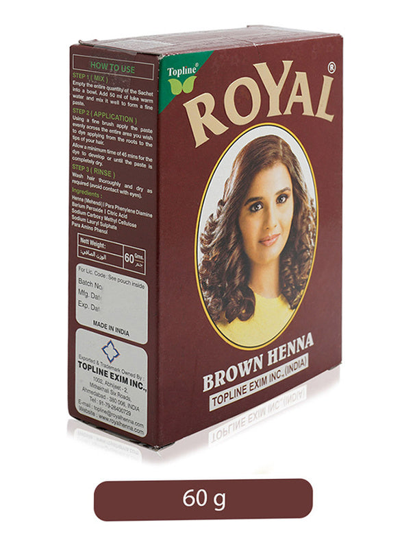 Royal Topline Henna-Haarfarbe, Braun, 60 Gramm – Verpackung beschädigt