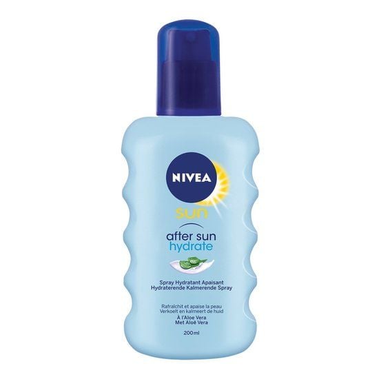 NIVEA SUN After Sun Feuchtigkeitsspendendes, beruhigendes Spray – 200 ml – Kappe fehlt