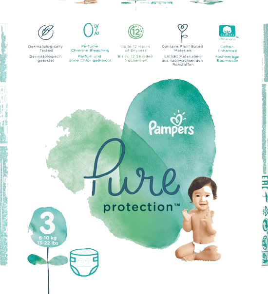 Pampers Pure Protection Windeln – Größe 3 (6–10 kg) – 80 Stück. Verpackung beschädigt