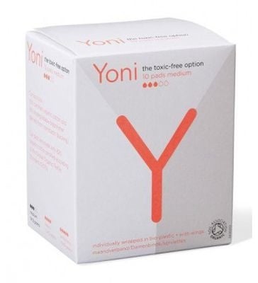 Yoni Sanitary Pads Medium, 100% Organic Cotton * with wings * 10 pieces - Packaging damaged.